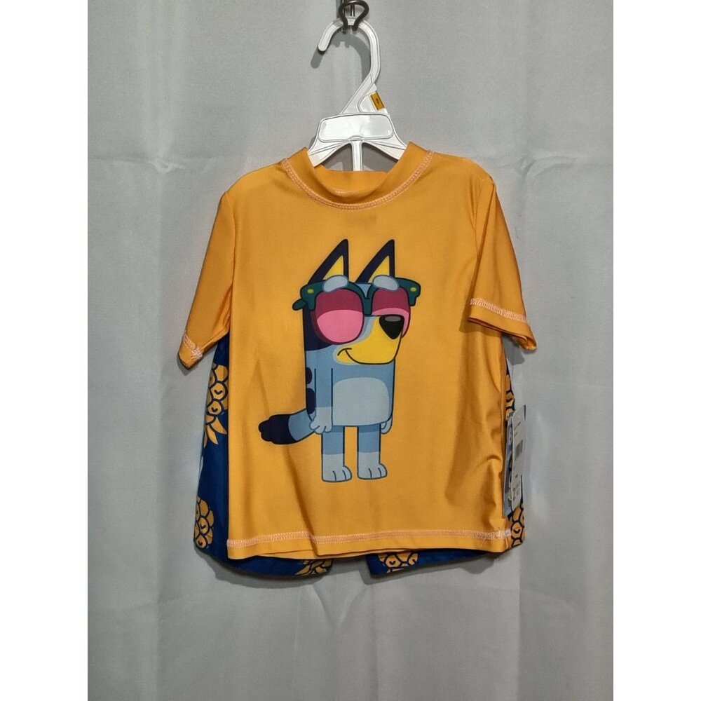 Kids Bluey 2 Piece Boys Swim Outfit Size 3T Orange/Blue UPF50+